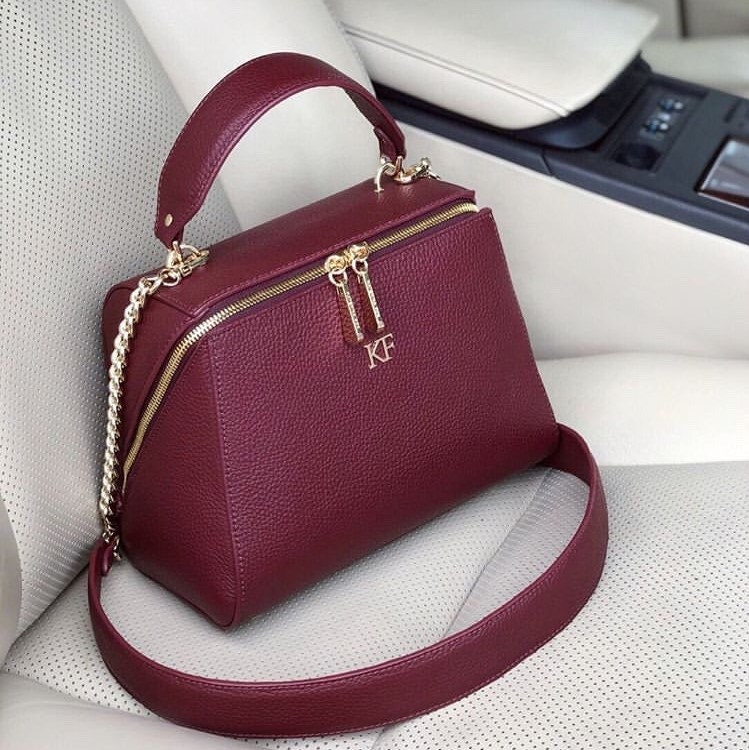 Leather Top Handle Bag, Marsala Leather Handbag Top Handle, Women's Leather Bag KF-3086 - Image 7