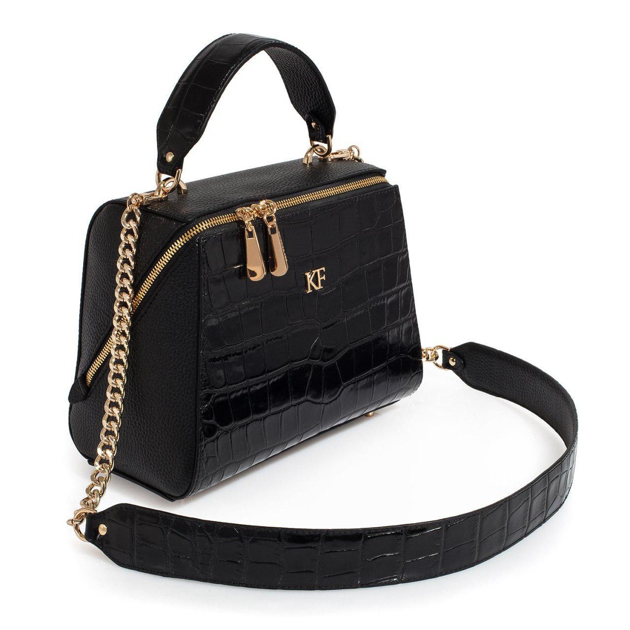 Leather Top Handle Bag, Black Leather Handbag Top Handle, Women's Leather Bag KF-3105 - Image 3