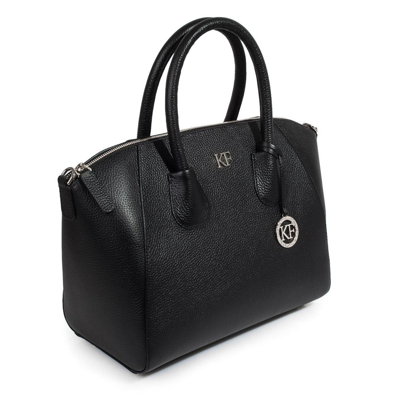 Leather Top Handle Bag, Black Leather Handbag Top Handle, Women's Leather Bag KF-3323 - Image 2