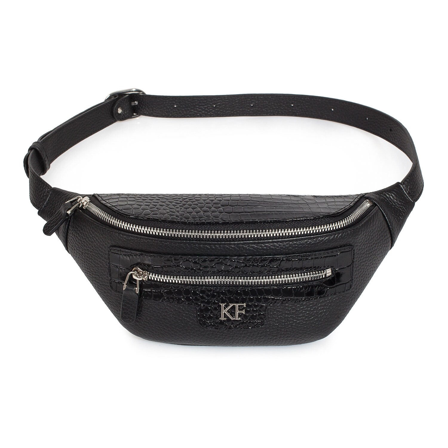 Leather women's Banana bag, Black Leather Banana bag, Women's Bananka bag, Leather belt Bananka bag KF-3434 - Image 2