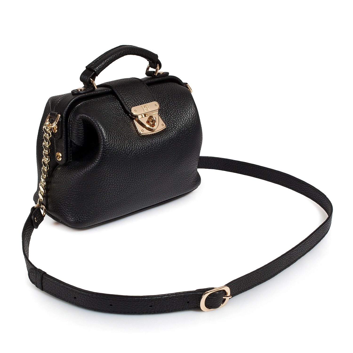 Leather doctor bag for women, Black Leather Shoulder Bag, Women's Leather doctor bag, Leather bag KF-1458 - Image 3