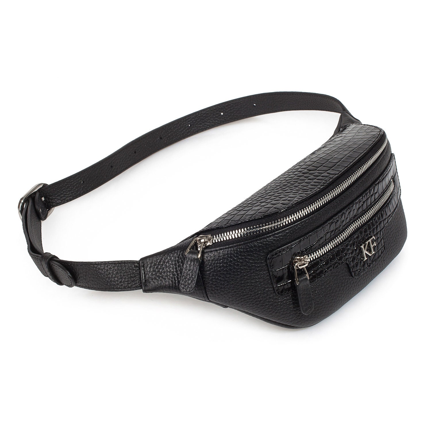 Leather women's Banana bag, Black Leather Banana bag, Women's Bananka bag, Leather belt Bananka bag KF-3434