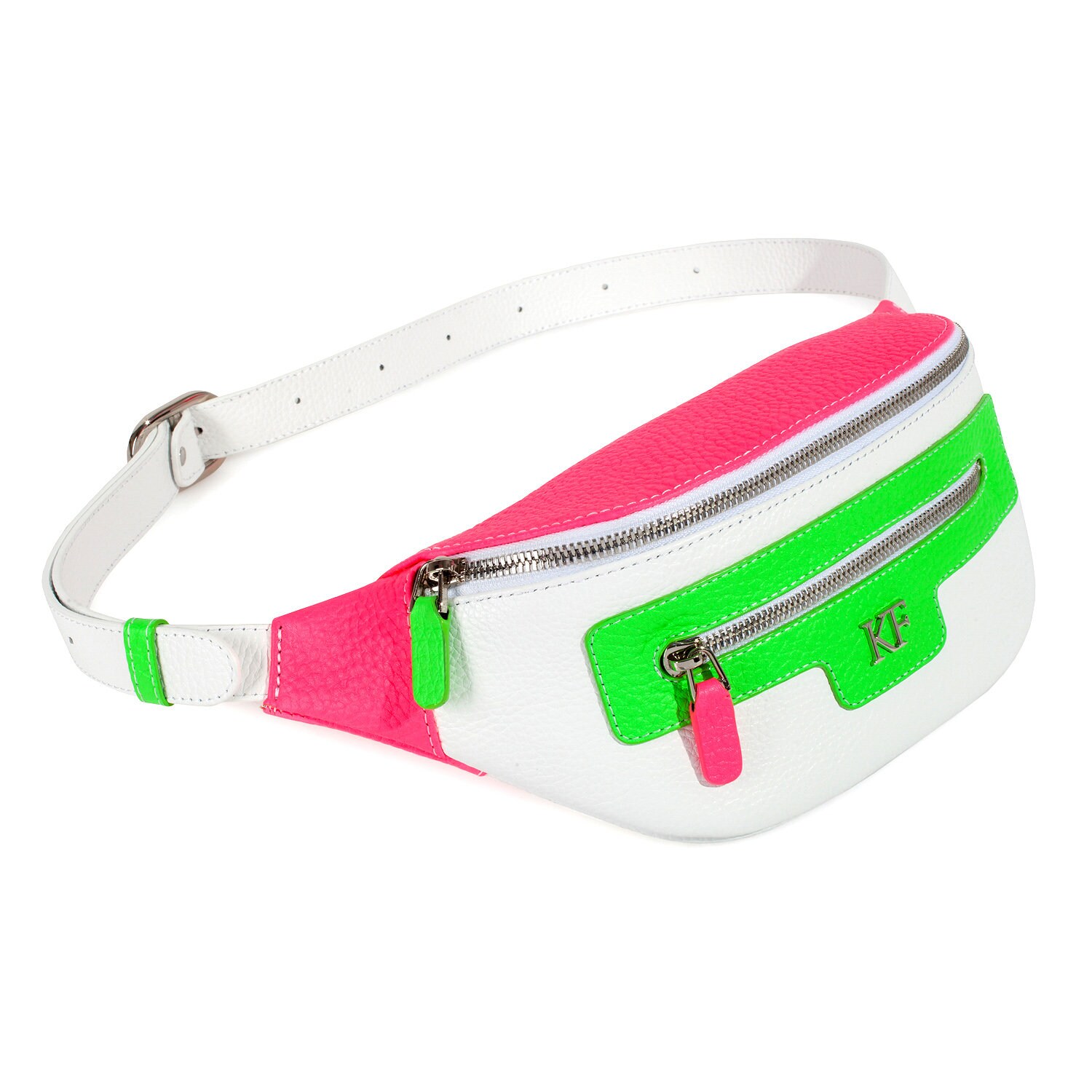 Leather women's Banana bag, White Leather Banana bag, Women's Bananka bag, Leather belt Bananka bag KF-3550 - Image 2