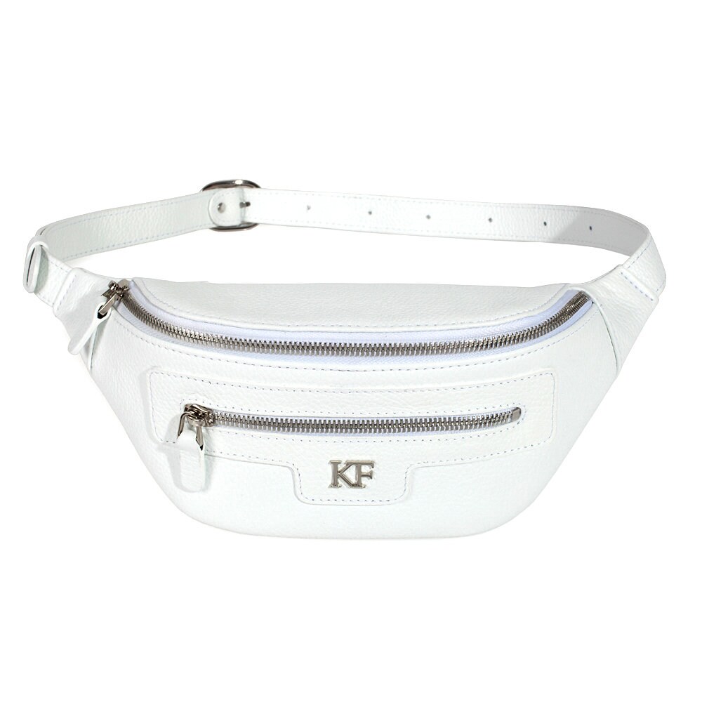 Leather women's Banana bag, White Leather Banana bag, Women's Bananka bag, Leather belt Bananka bag KF-3480 - Image 2