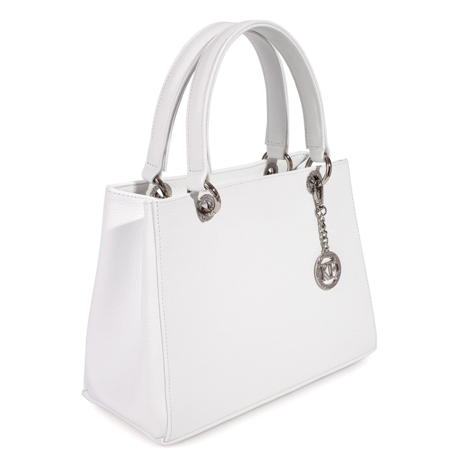 Leather Top Handle Bag, White Leather Handbag Top Handle, Women's Leather Bag KF-3553 - Image 2