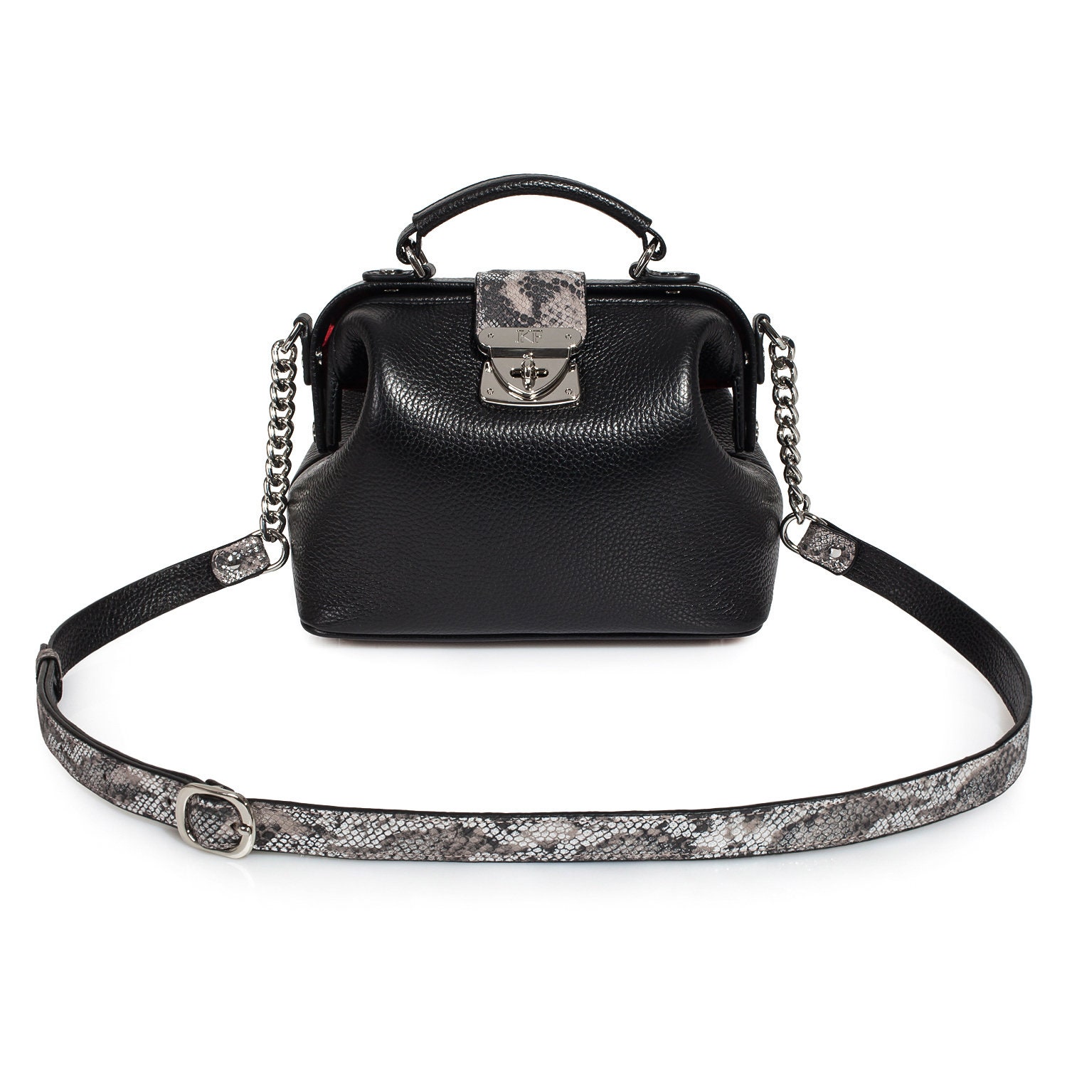 Leather doctor bag for women, Black Leather Shoulder Bag, Women's Leather doctor bag, Leather bag KF-3169