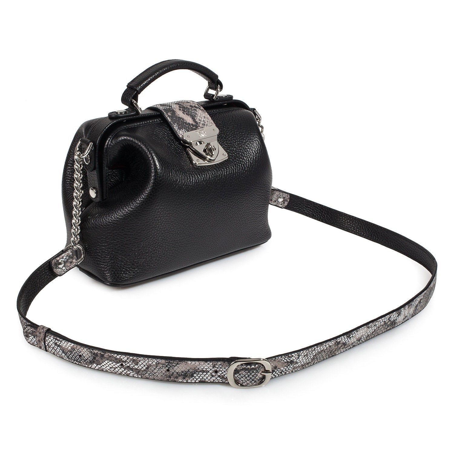 Leather doctor bag for women, Black Leather Shoulder Bag, Women's Leather doctor bag, Leather bag KF-3169 - Image 2