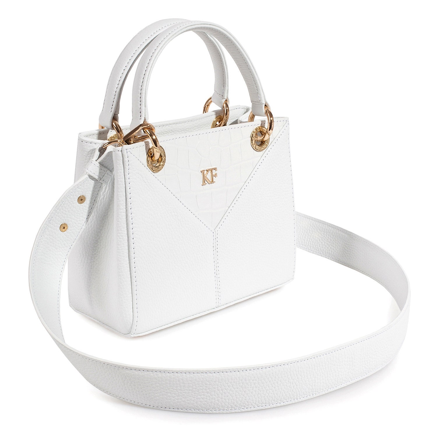 Leather Top Handle Bag, White Leather Handbag Top Handle, Women's Leather Bag KF-3661 - Image 2