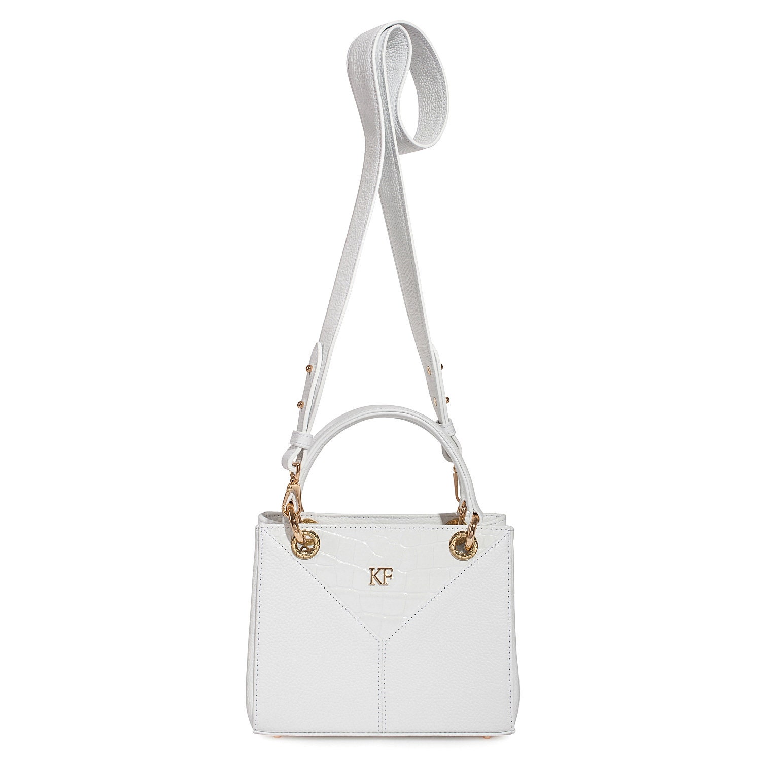 Leather Top Handle Bag, White Leather Handbag Top Handle, Women's Leather Bag KF-3661 - Image 3