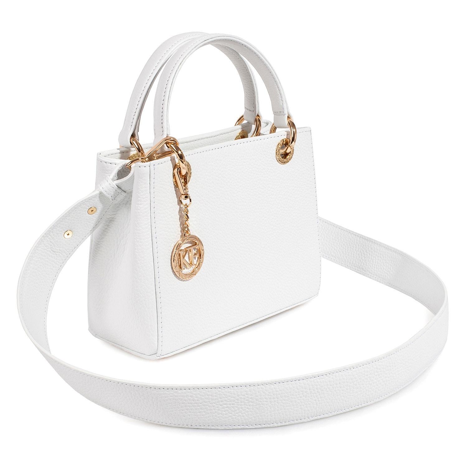 Leather Top Handle Bag, White Leather Handbag Top Handle, Women's Leather Bag KF-3685 - Image 2