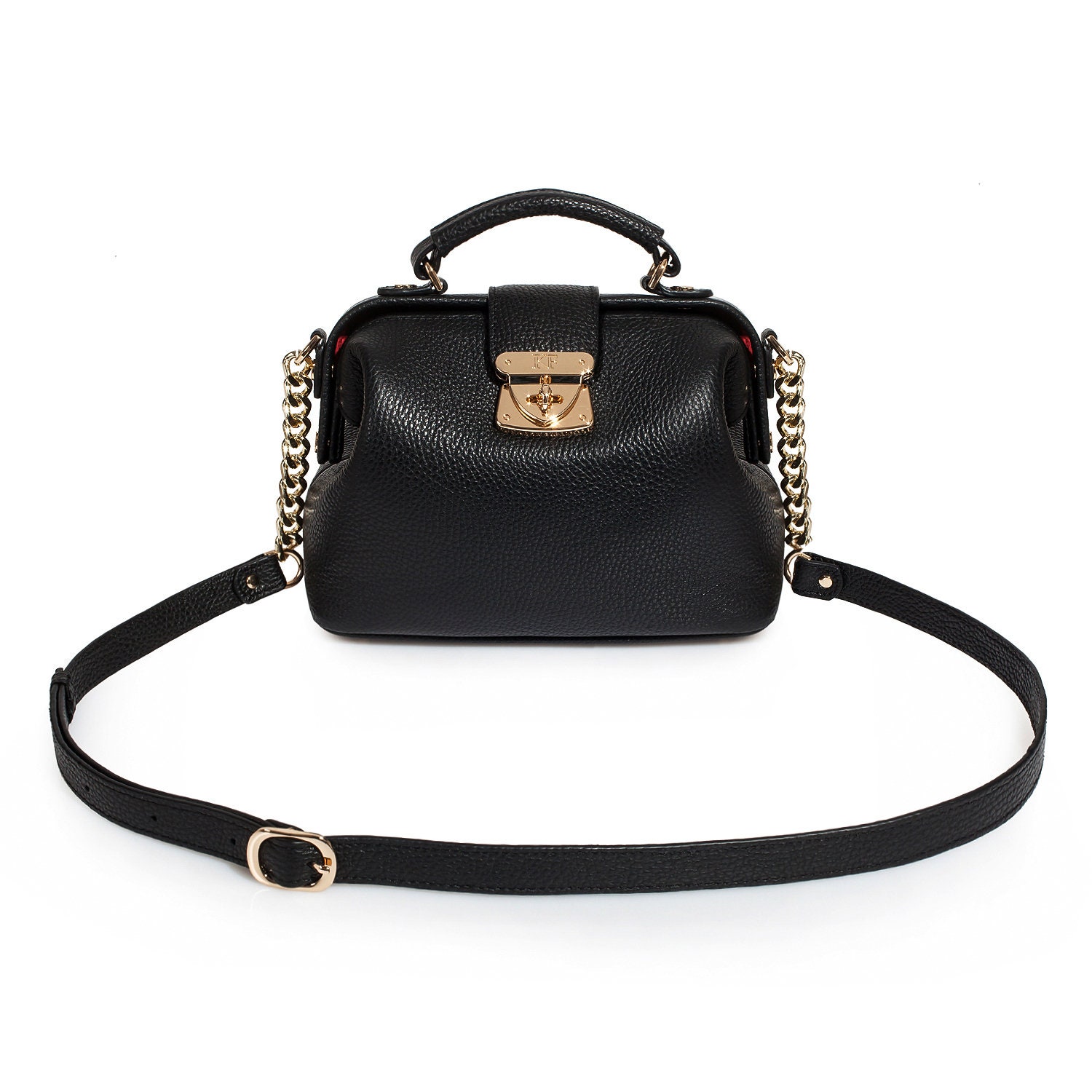 Leather doctor bag for women, Black Leather Shoulder Bag, Women's Leather doctor bag, Leather bag KF-1458 - Image 2