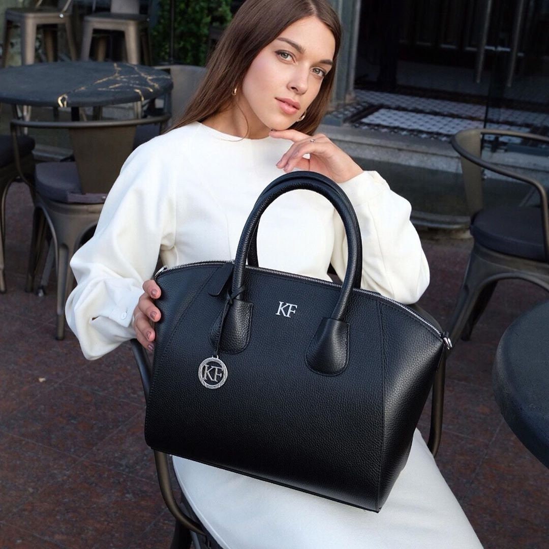Leather Top Handle Bag, Black Leather Handbag Top Handle, Women's Leather Bag KF-3323 - Image 6