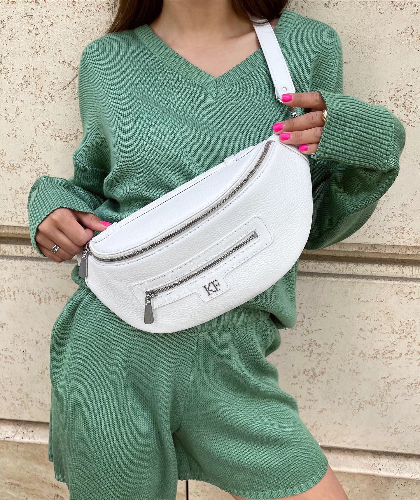 Leather women's Banana bag, White Leather Banana bag, Women's Banana bag, Leather belt Bananka bag KF-4202 - Image 3