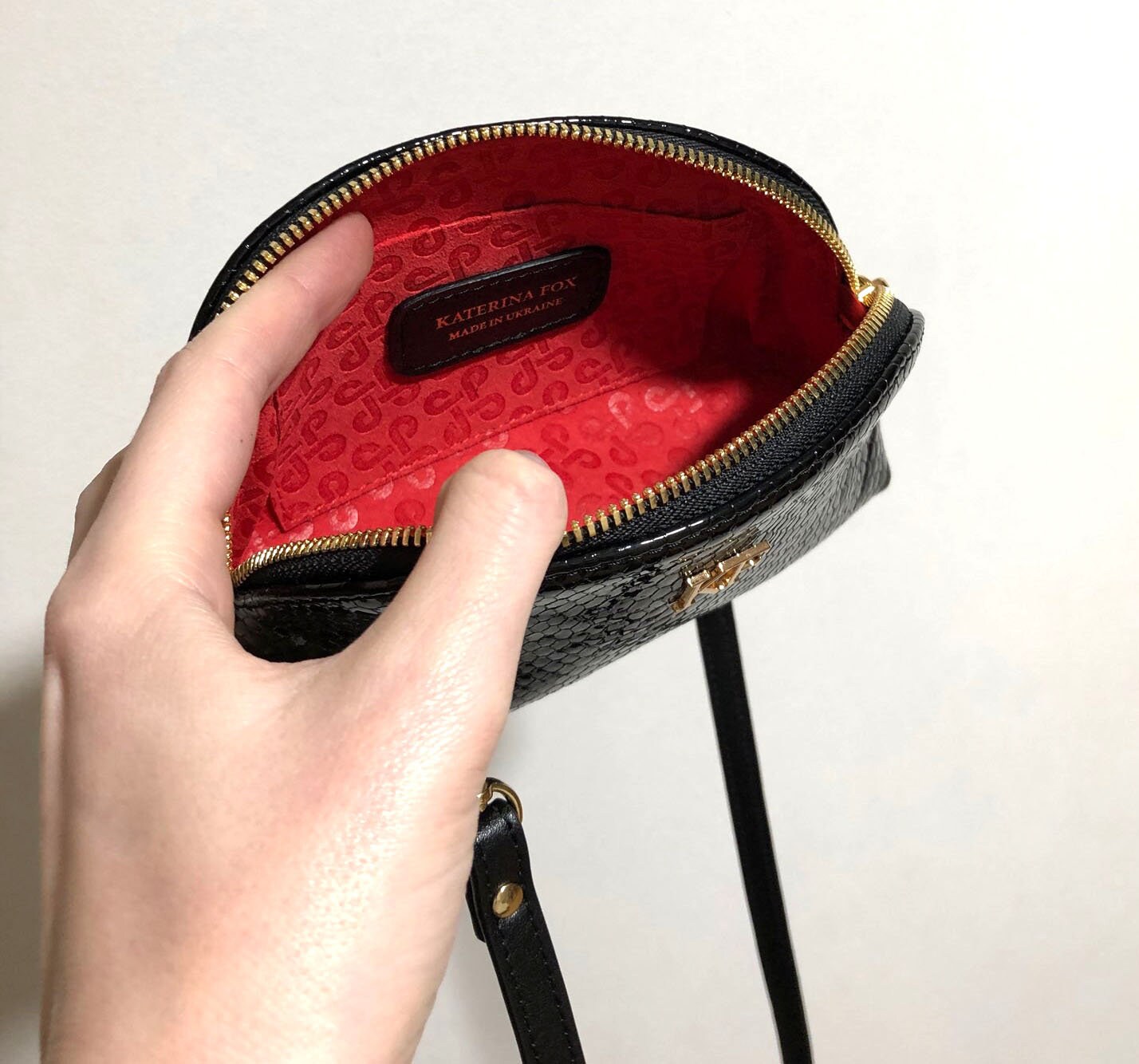 Leather SmallCross body Bag, Black Patent Leather Shoulder Bag, Women's Leather Crossbody Bag, Leather bag KF-4141 - Image 5