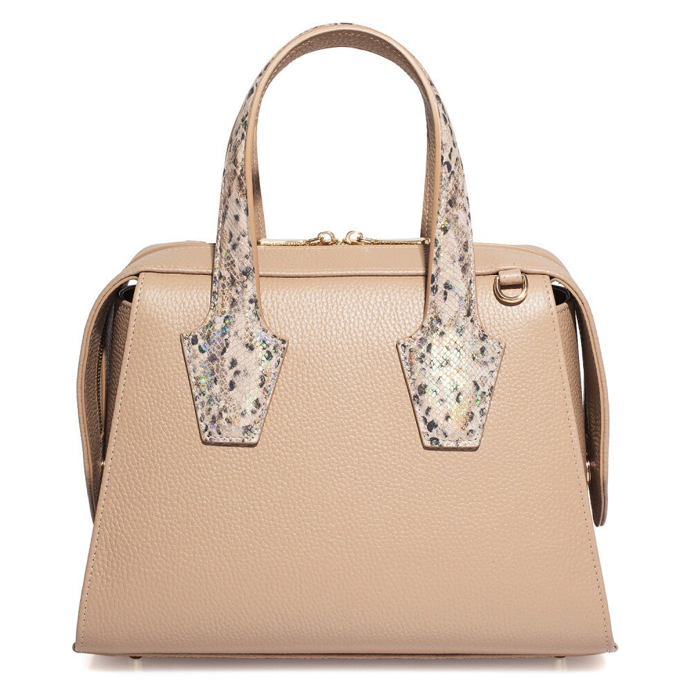 Leather Top Handle Bag, Beige Leather Handbag Top Handle, Women's Leather Bag KF-4176 - Image 5