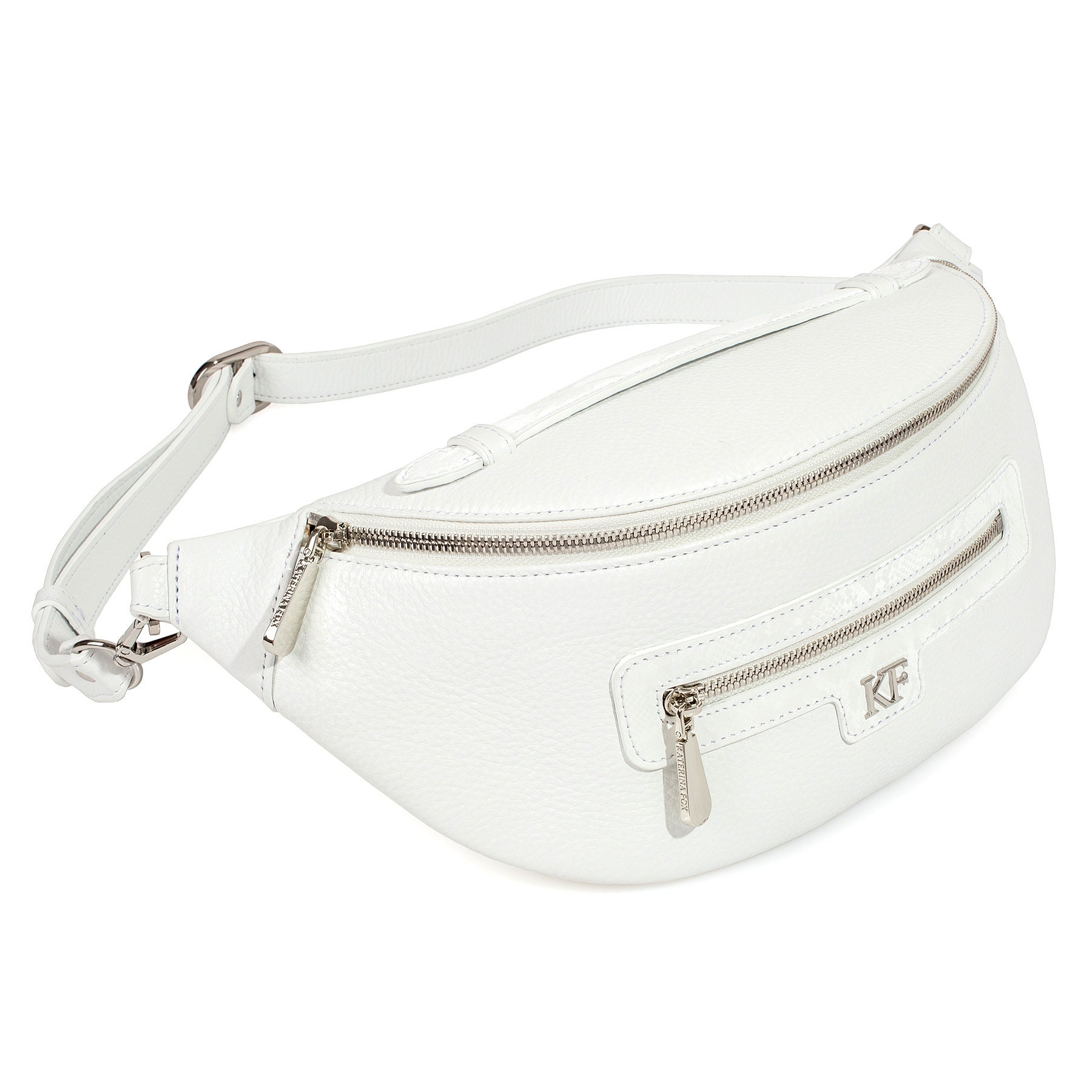 Leather women's Banana bag, White Leather Banana bag, Women's Banana bag, Leather belt Bananka bag KF-4202 - Image 5