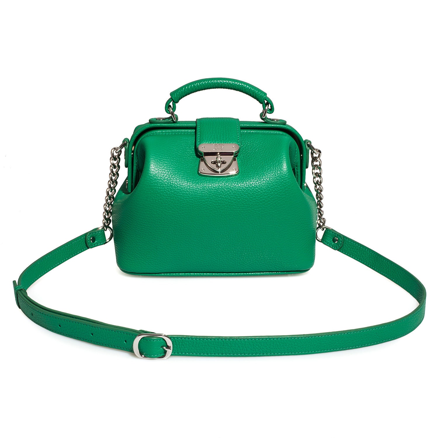 Leather doctor bag for women, Green Leather Shoulder Bag, Women's Leather doctor bag, Leather bag KF-4302 - Image 2