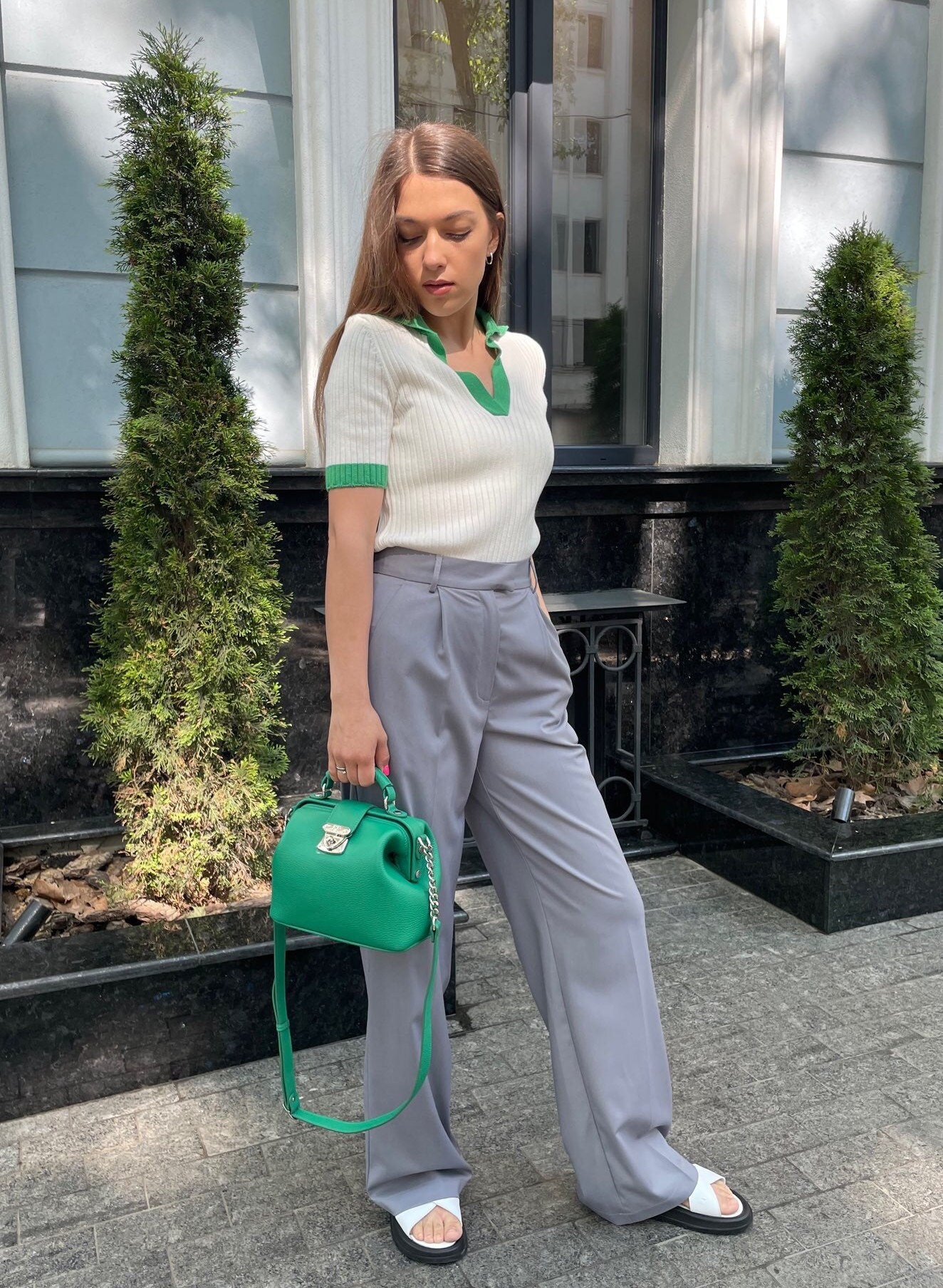 Leather doctor bag for women, Green Leather Shoulder Bag, Women's Leather doctor bag, Leather bag KF-4302 - Image 9