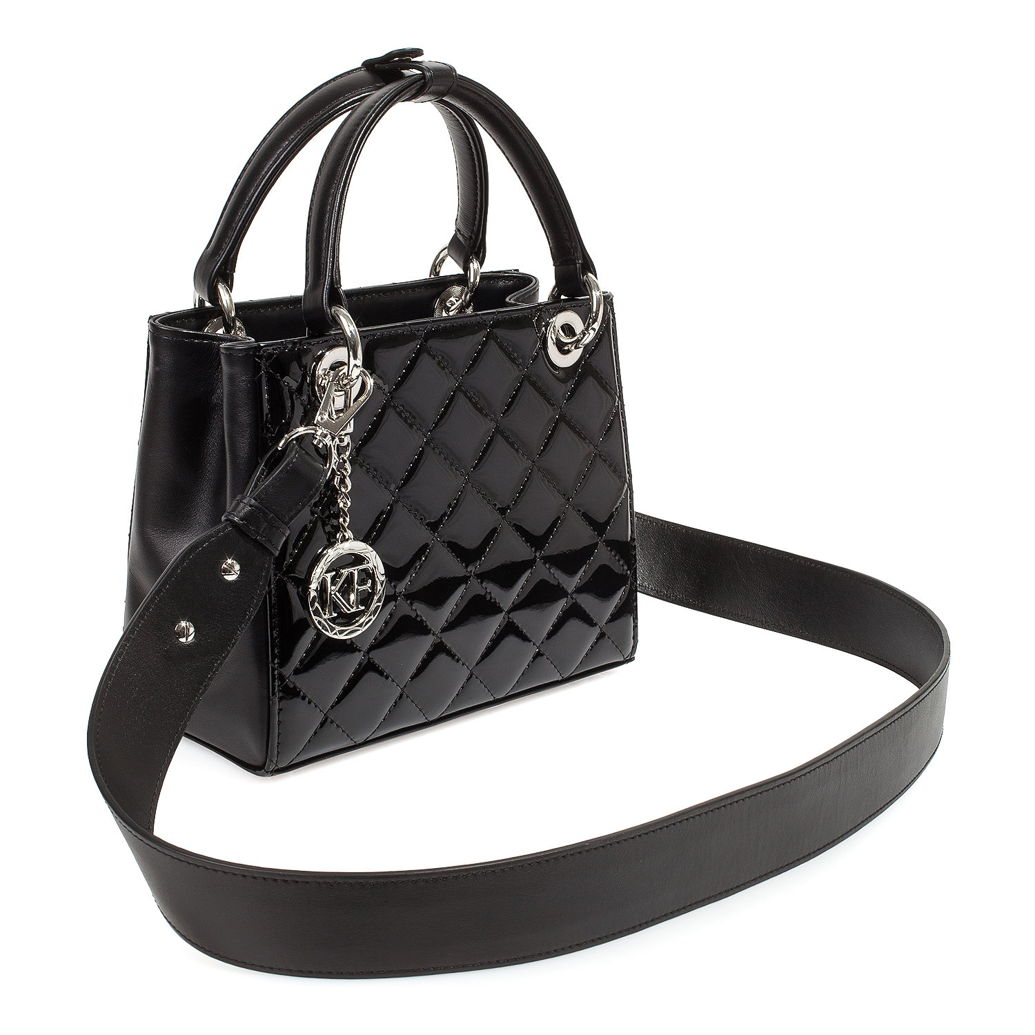 Leather Top Handle Bag, Black Patent Leather Handbag Top Handle, Women's Leather Bag KF-4657 - Image 2