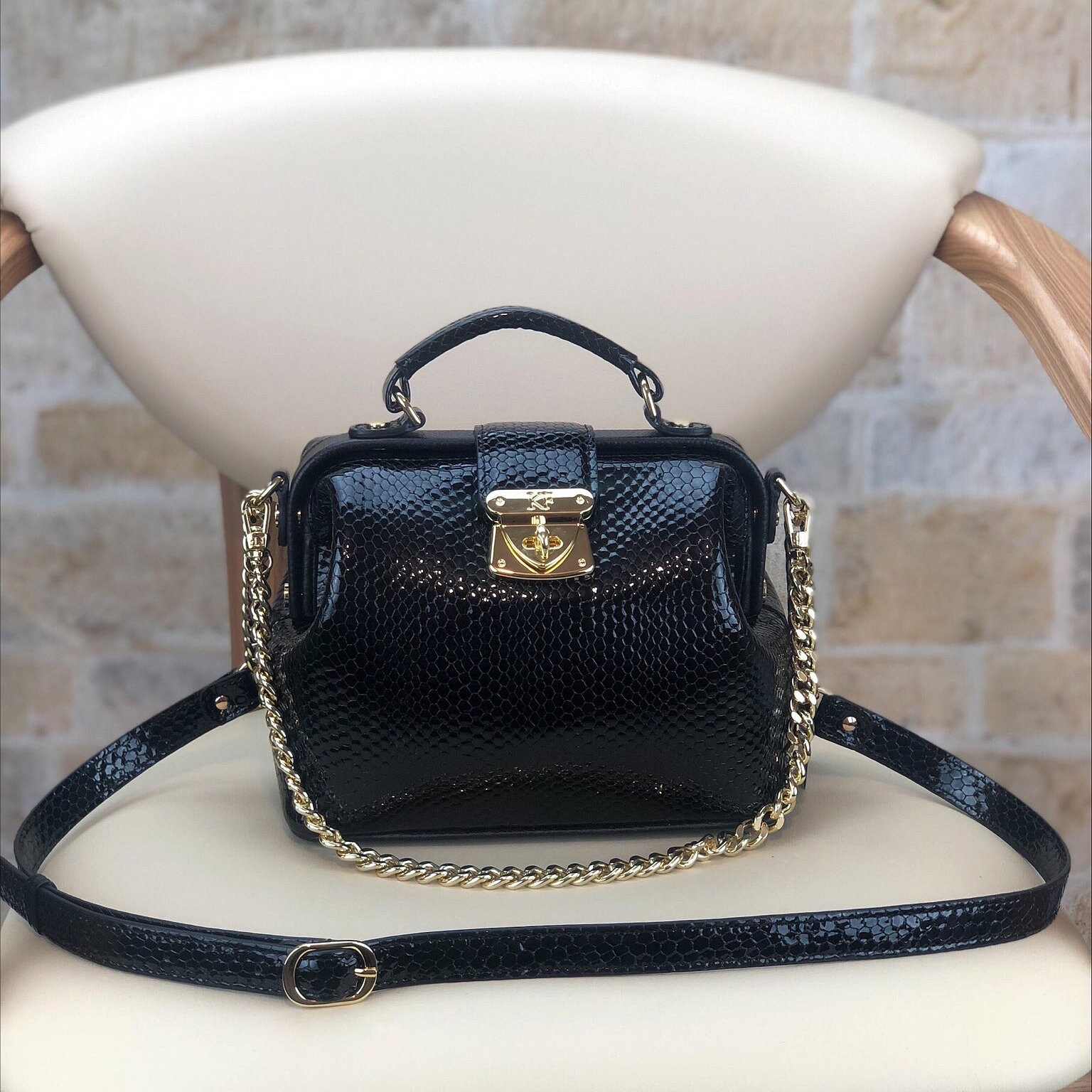 Leather Doctor Bag, Black Leather Shoulder Bag, Women's Leather Crossbody Bag, Leather bag KF-4853 - Image 2