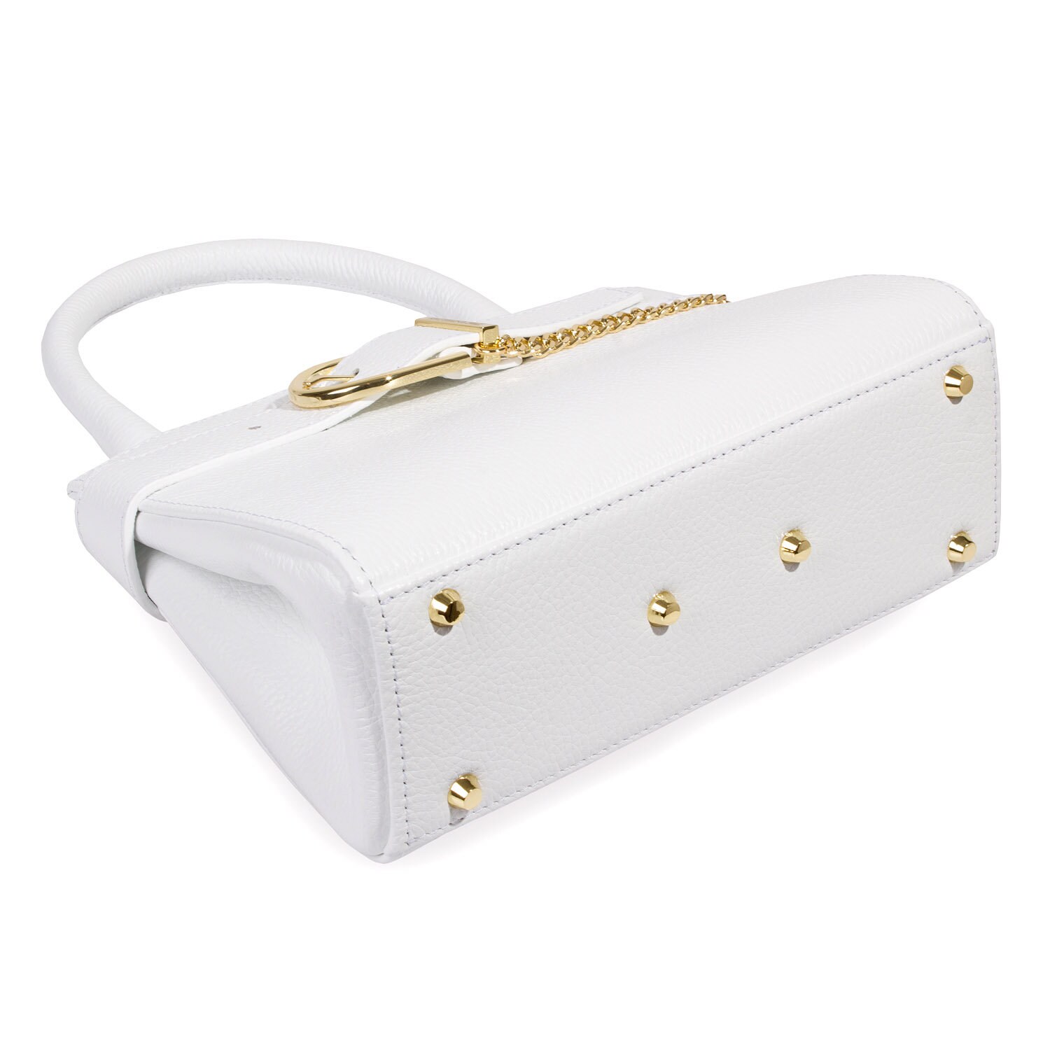 Leather Top Handle Bag, White Leather Handbag Top Handle, Women's Leather Bag KF-4965 - Image 5