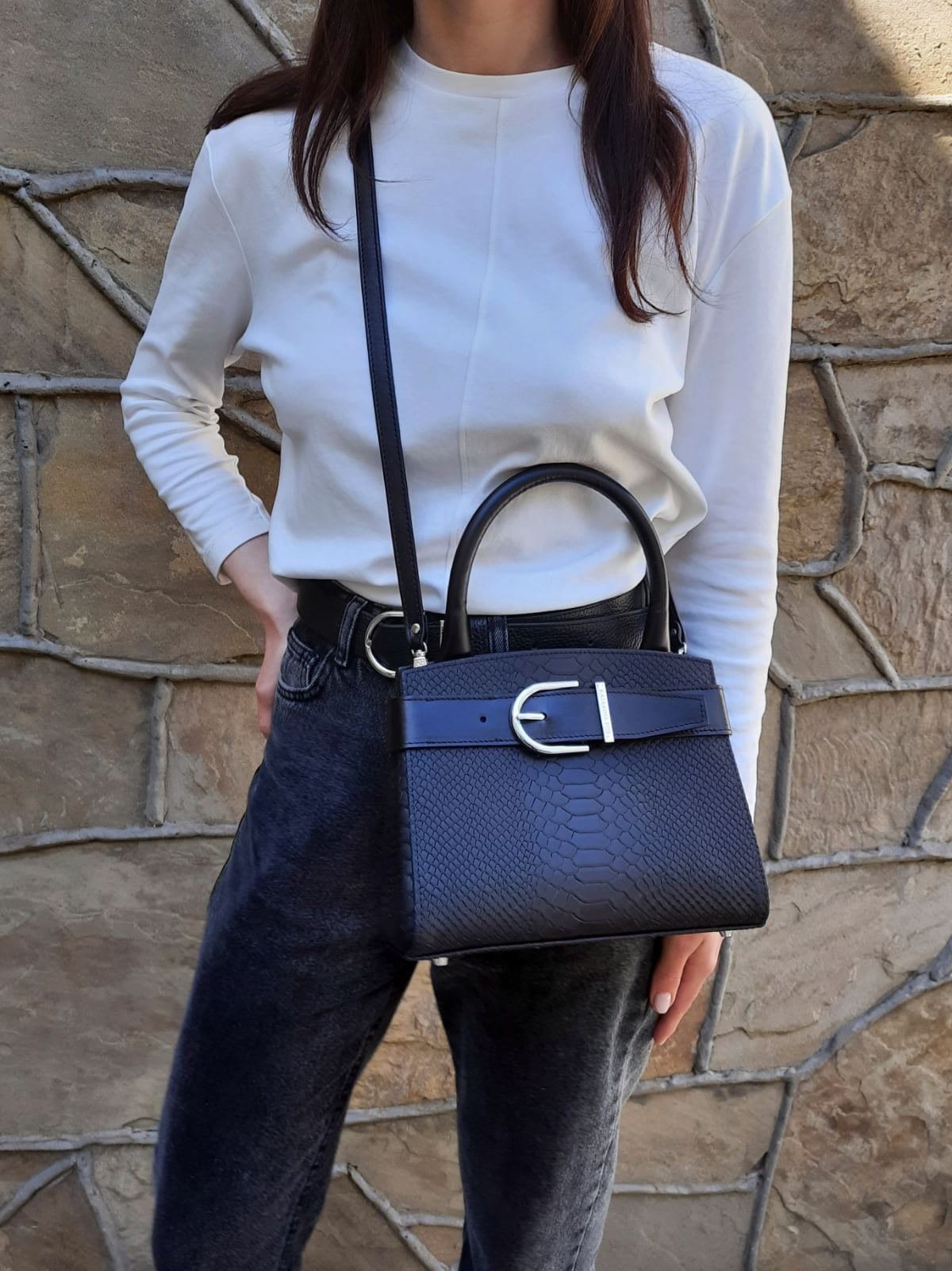 Leather Top Handle Bag, Purple Leather Handbag Top Handle, Women's Leather Bag KF-4961 - Image 7