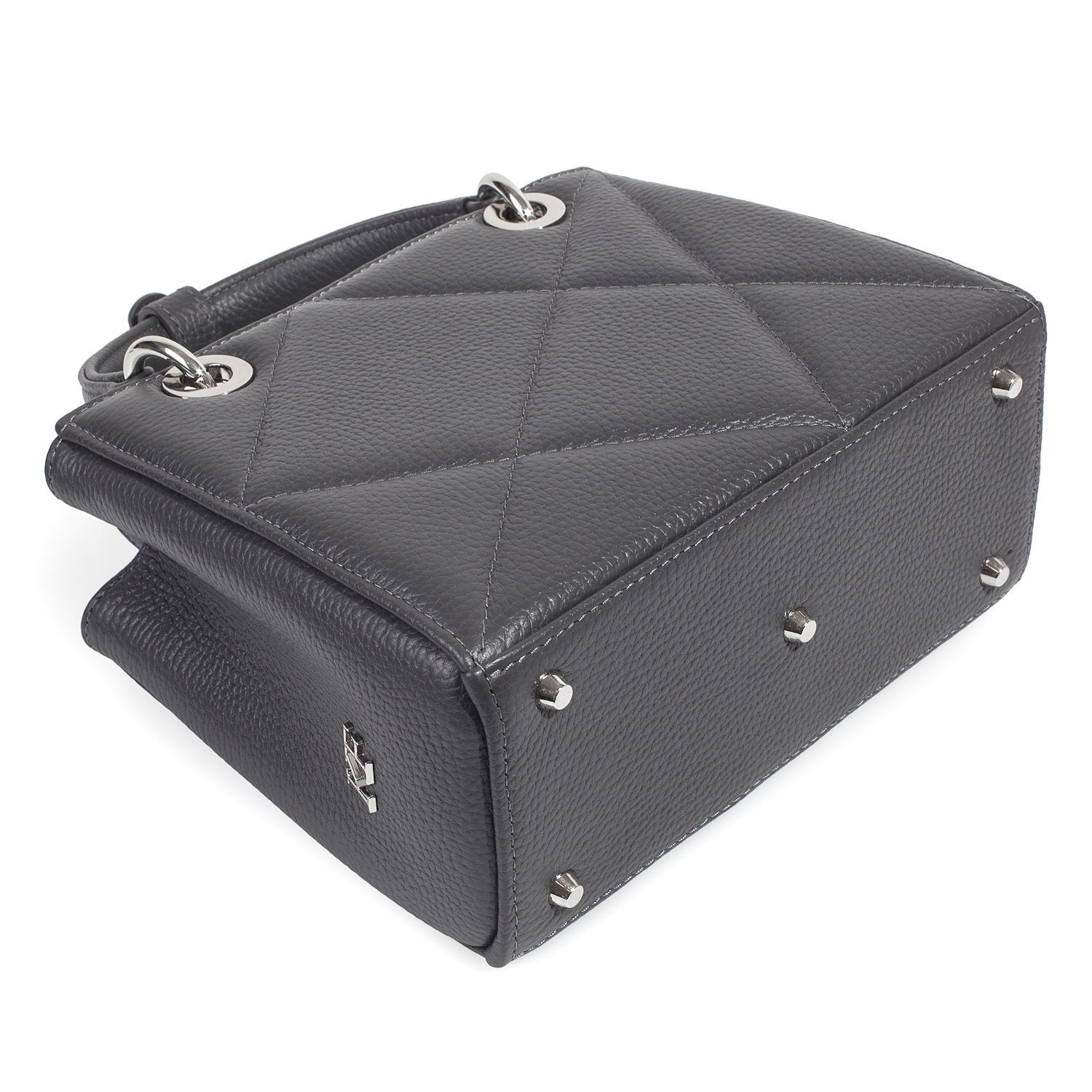 Leather Top Handle Bag, Dark Grey Leather Handbag Top Handle, Women's Leather Bag KF-4695 - Image 5