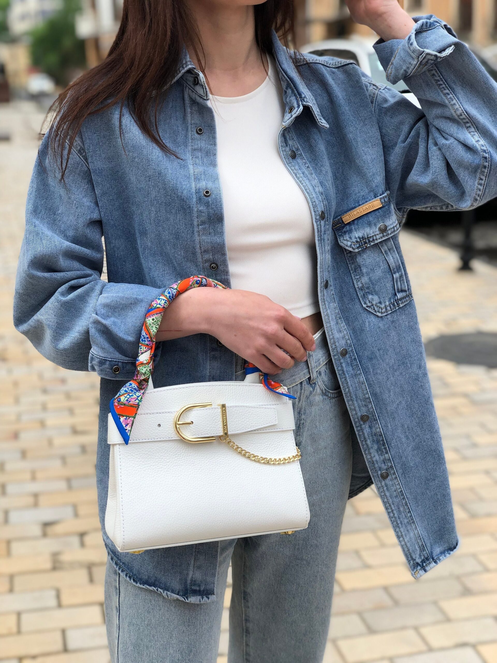 Leather Top Handle Bag, White Leather Handbag Top Handle, Women's Leather Bag KF-4965