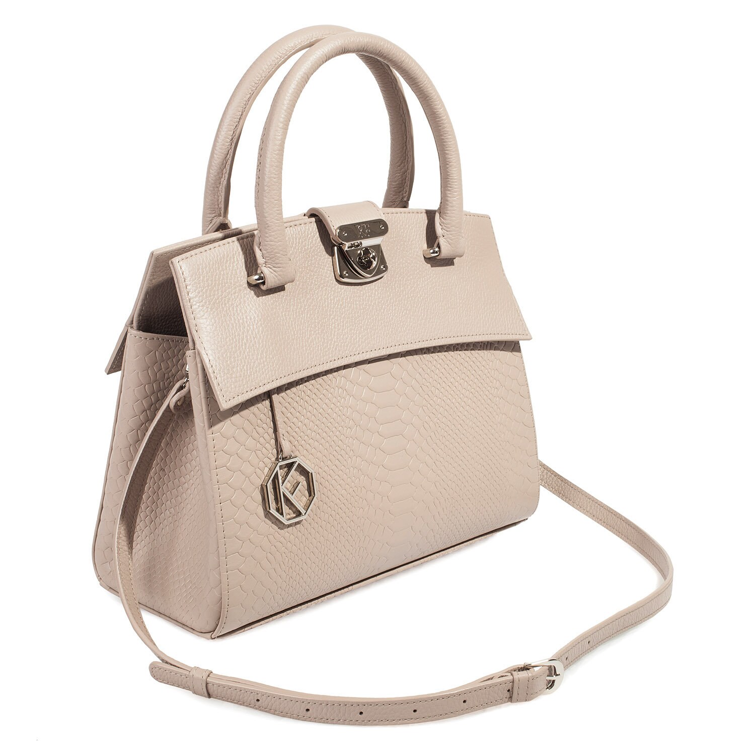 Leather Top Handle Bag, Latte Leather Handbag Top Handle, Women's Leather Bag KF-4998 - Image 2
